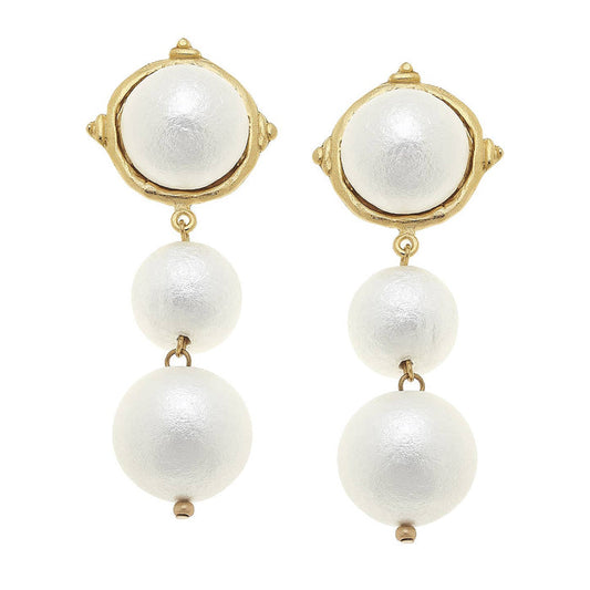 Susan Shaw Gold Double Cotton Pearl Drop Earrings