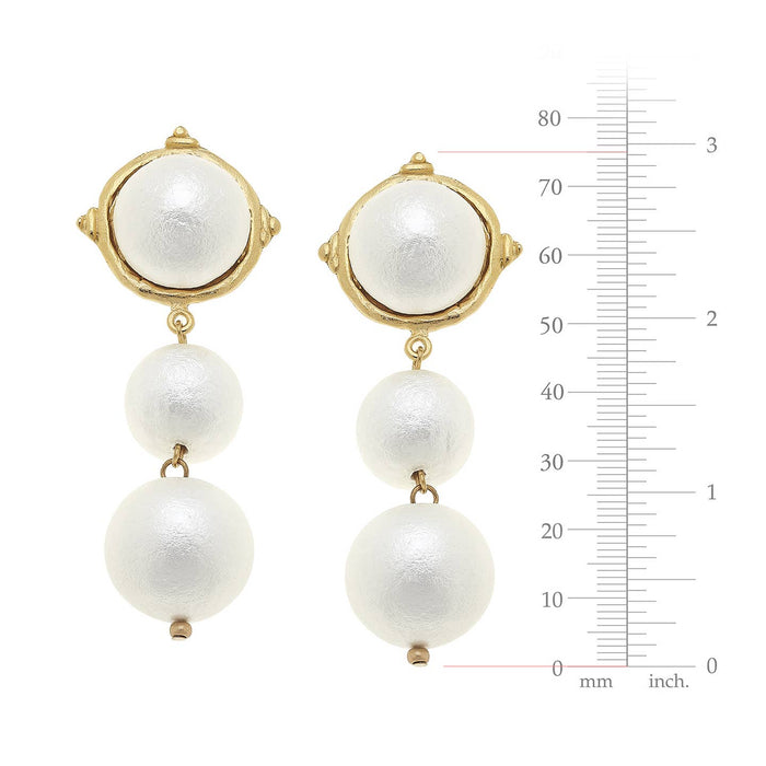 Susan Shaw Gold Double Cotton Pearl Drop Earrings