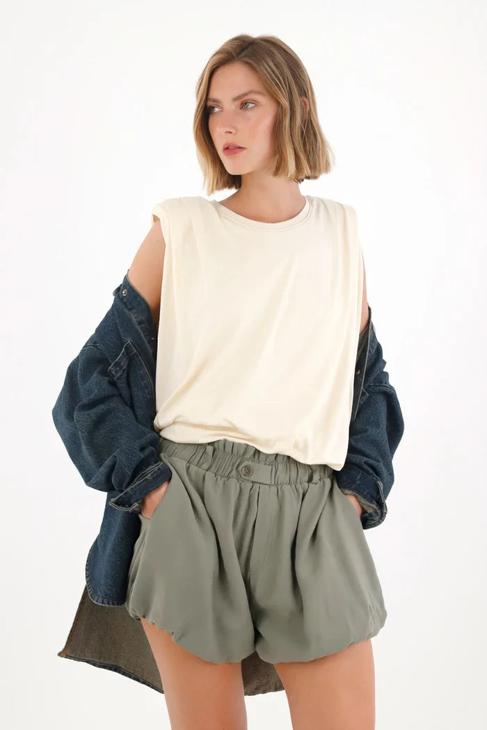 T-Shirt with Draped Shoulder Detail in Off-White for Women