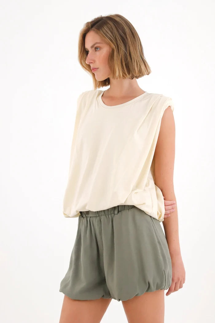 T-Shirt with Draped Shoulder Detail in Off-White for Women