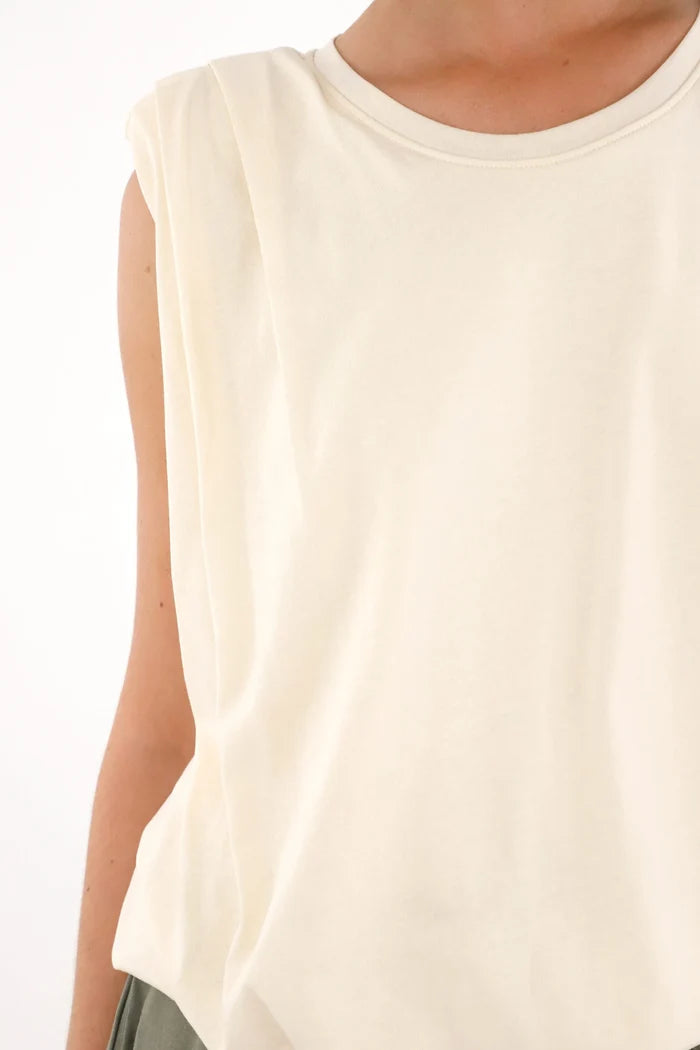 T-Shirt with Draped Shoulder Detail in Off-White for Women