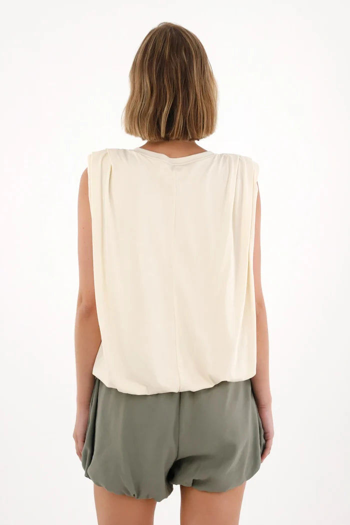 T-Shirt with Draped Shoulder Detail in Off-White for Women