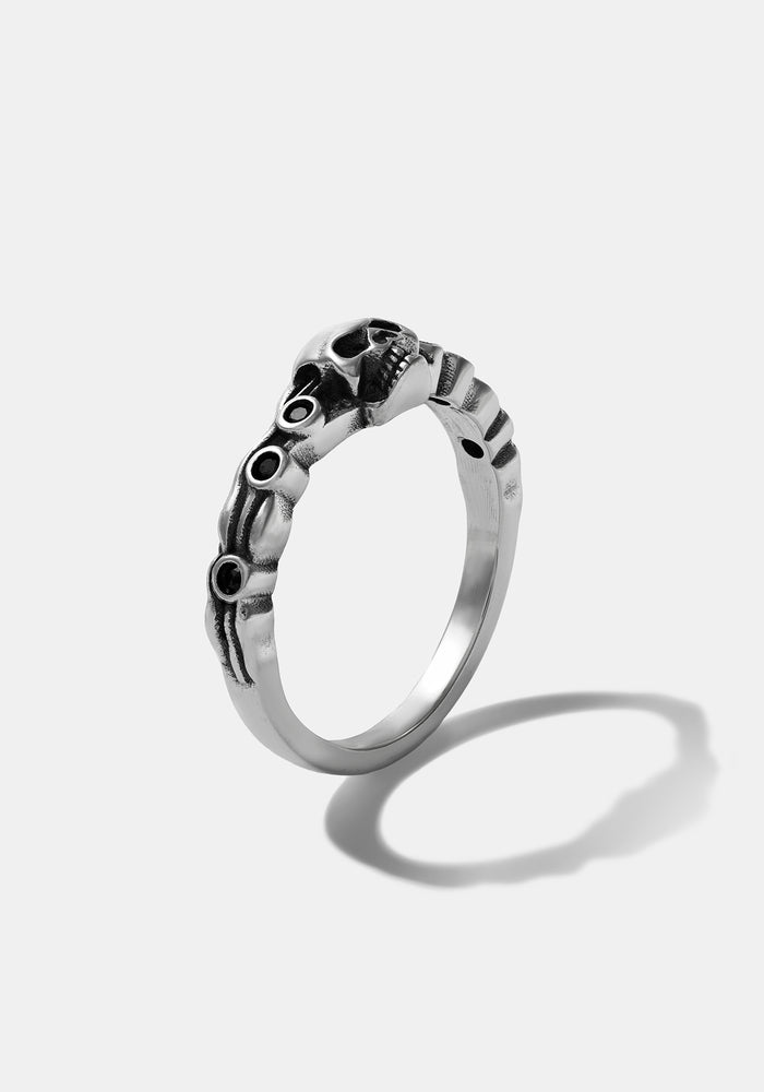 Teara Skull Sterling Silver Black Spinel Ring