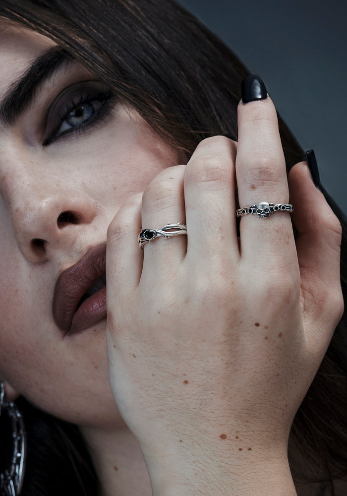 Teara Skull Sterling Silver Black Spinel Ring