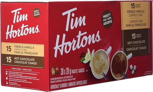 Tim Hortons Assorted Hot Chocolate, French Vanilla and Cappuccino, 30 x 28g,Packets - Shoppers-kart.com