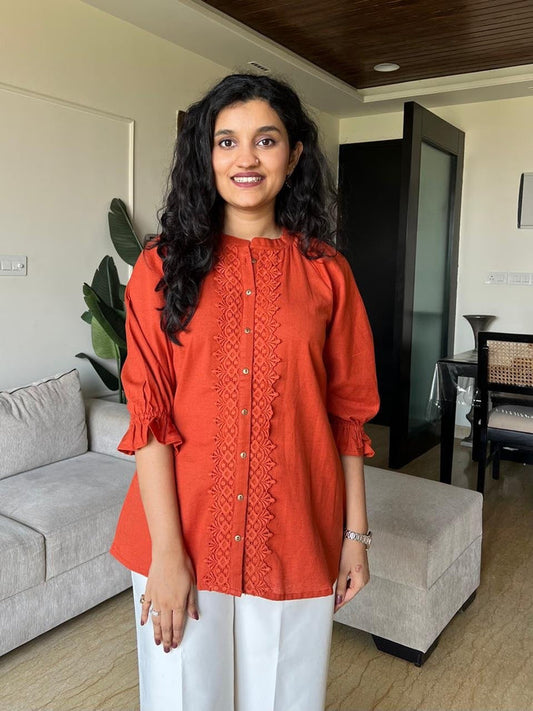 Tisha Cotton Statement Top- Orange