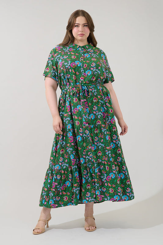 Tobie Belted Button Down Maxi Dress Botanical Curve
