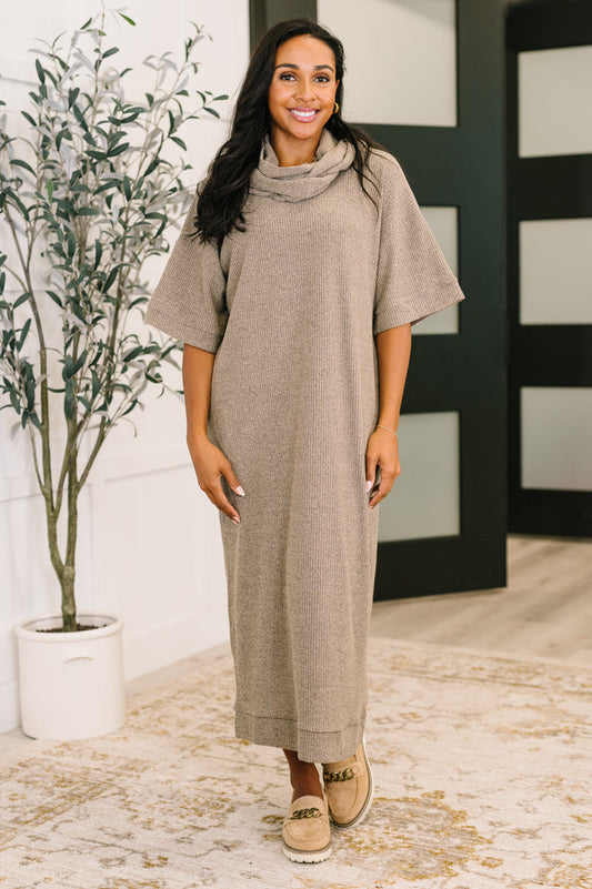 Travel Envy Ribbed Knit Dress in Light Coco by Dear Scarlett