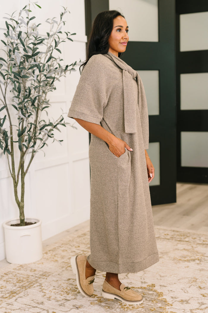 Travel Envy Ribbed Knit Dress in Light Coco by Dear Scarlett