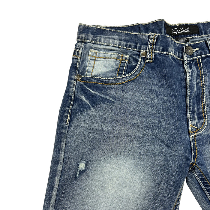 True Luck Distressed Bootcut Jeans – Medium Wash