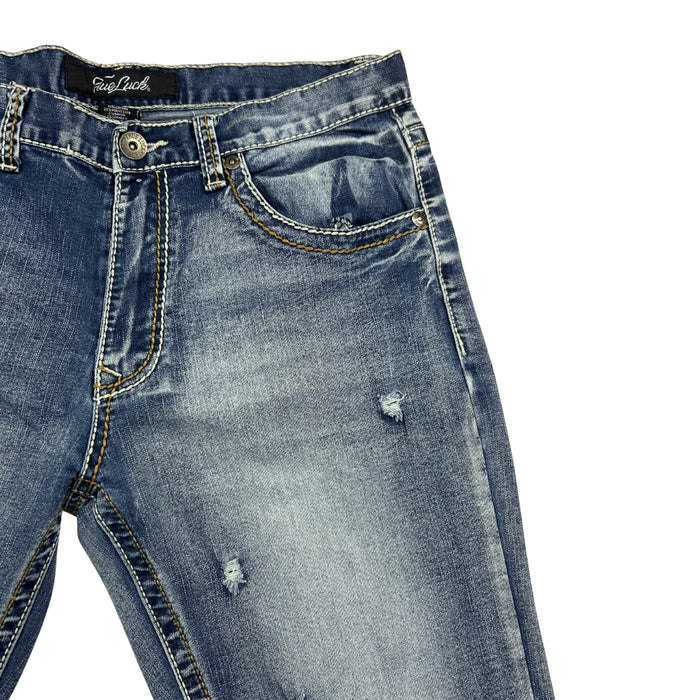 True Luck Distressed Bootcut Jeans – Medium Wash