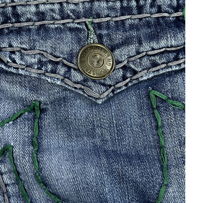 TRUE RELIGION STRAIGHT – LIGHT WASH GREEN STITCH