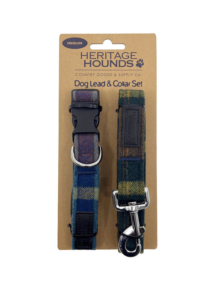 Tweed Dog Lead & Collar Set - Blue Check #color_blue-check