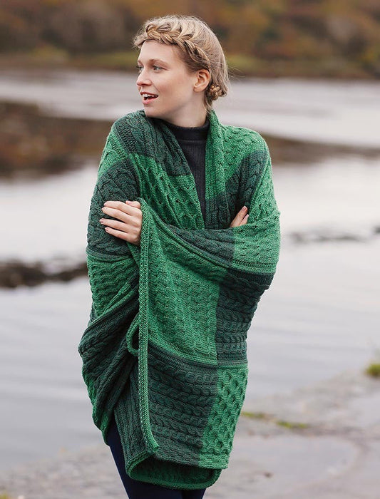 Two-Tone Aran Patchwork Throw - Kiwi/Connemara #color_kiwi-connemara