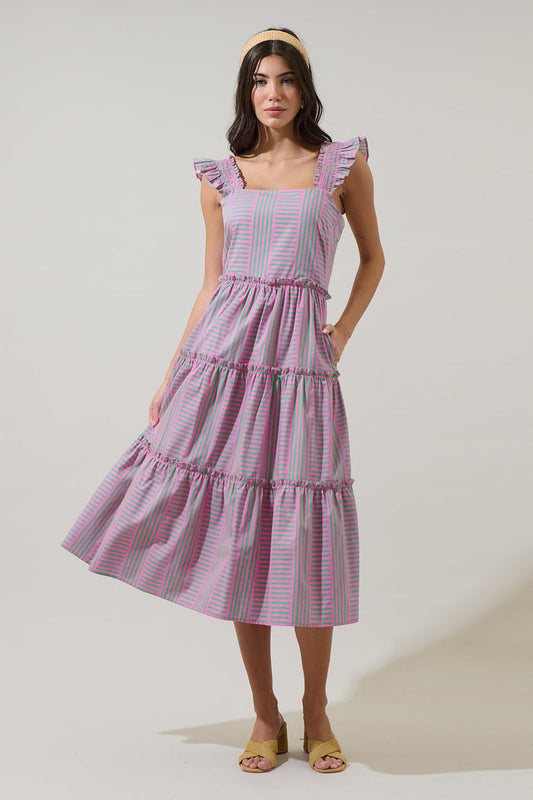 Valda Striped Aurie Tiered Midi Dress