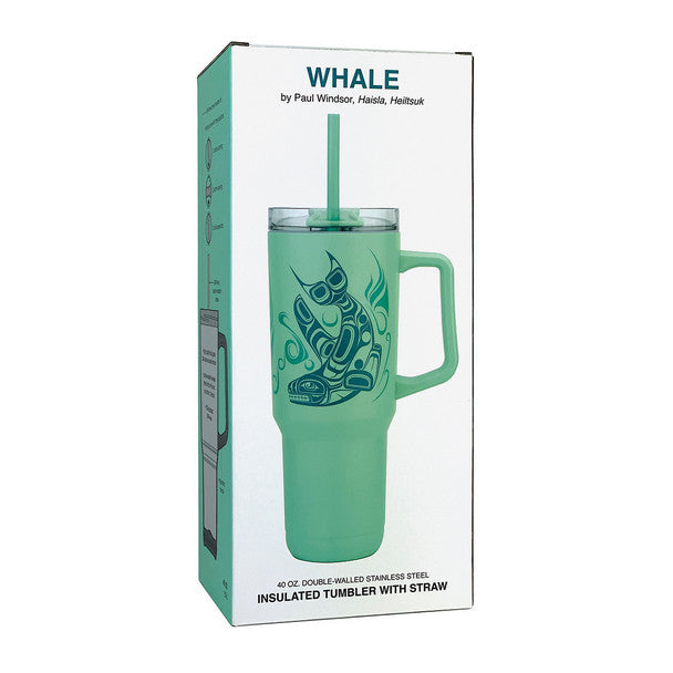 Insulated tumbler with straw in box on white background
