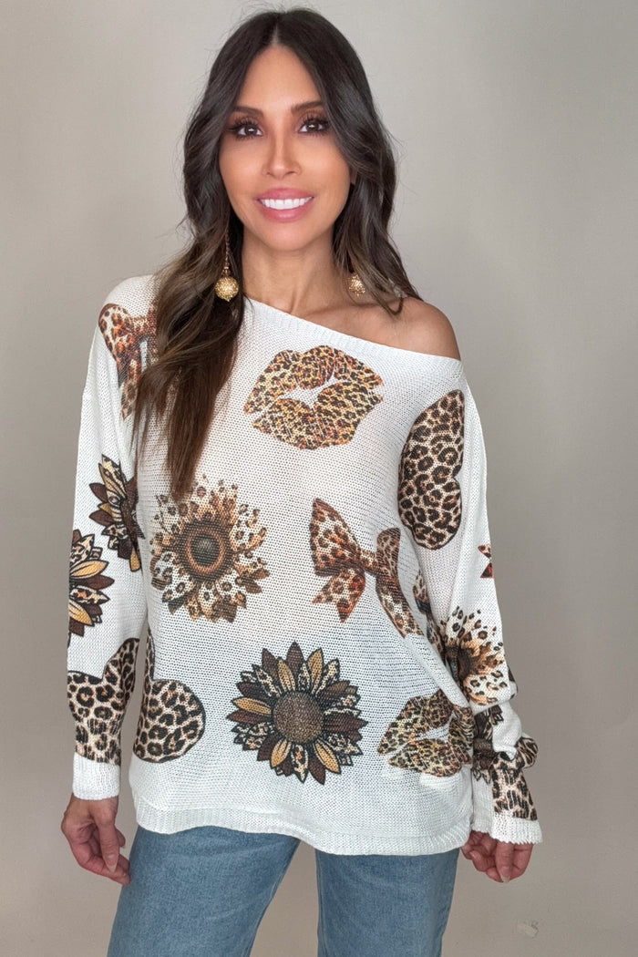 Style the White Animal Print Round Knit Printed Sweater exclusively at Born To Glam