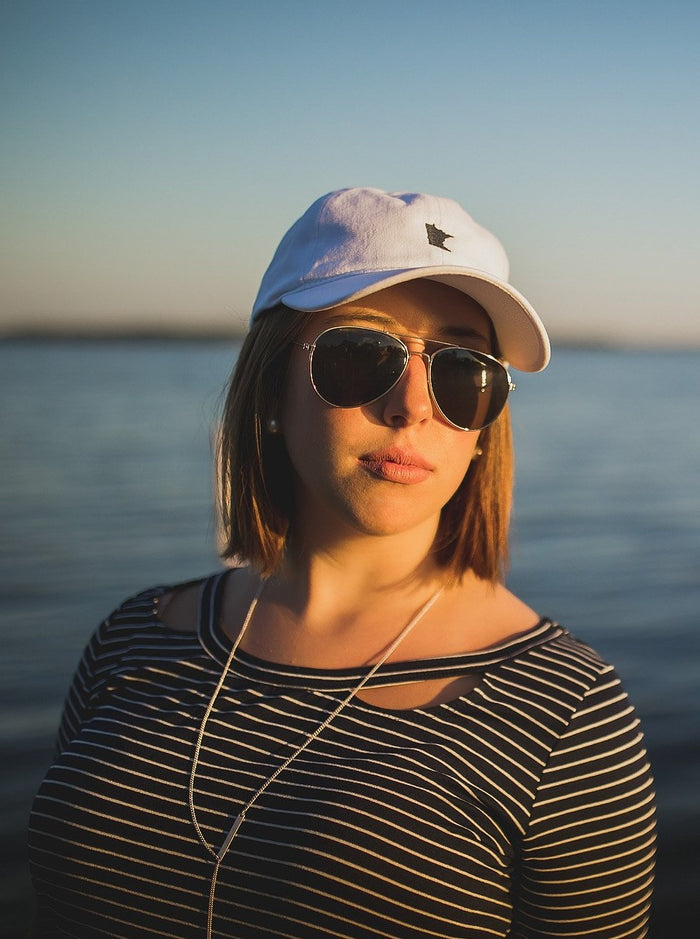 White Embroidered MN Hat Styled