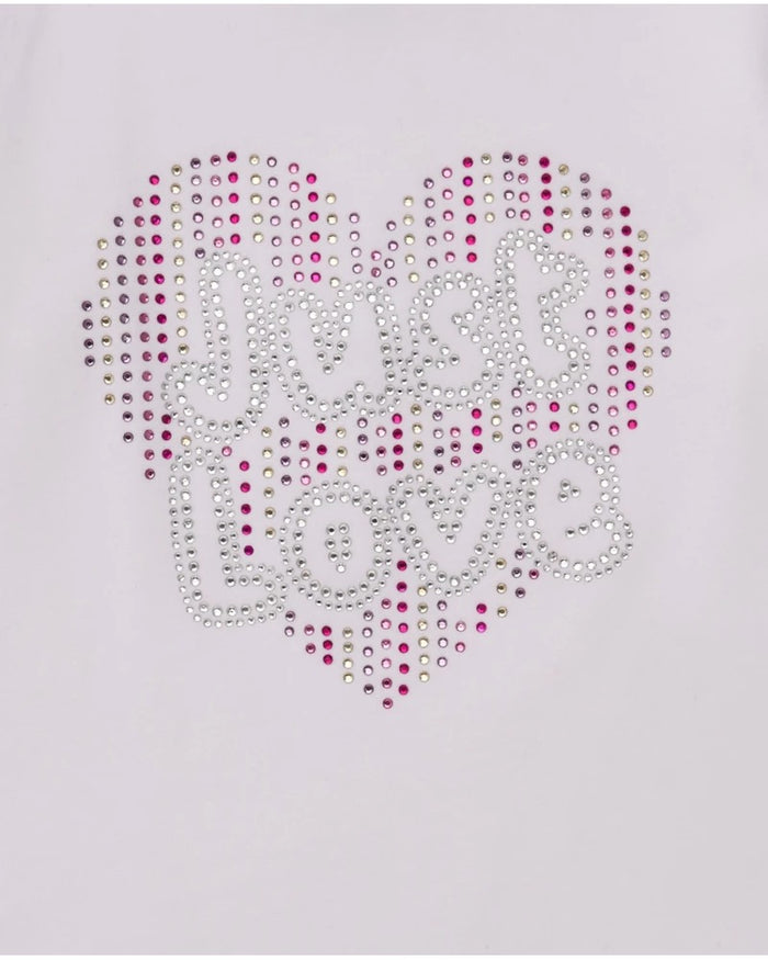 White t-shirt for girls with embellishments and flared sleeves