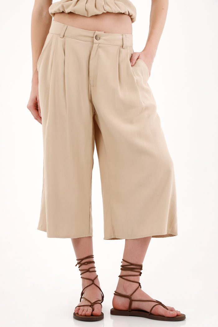 Wide Leg Pants with Raw Hem in Brown for Women