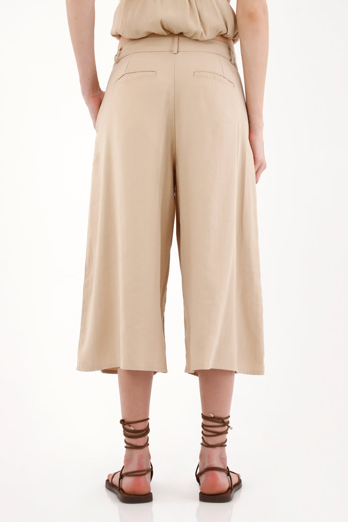 Wide Leg Pants with Raw Hem in Brown for Women