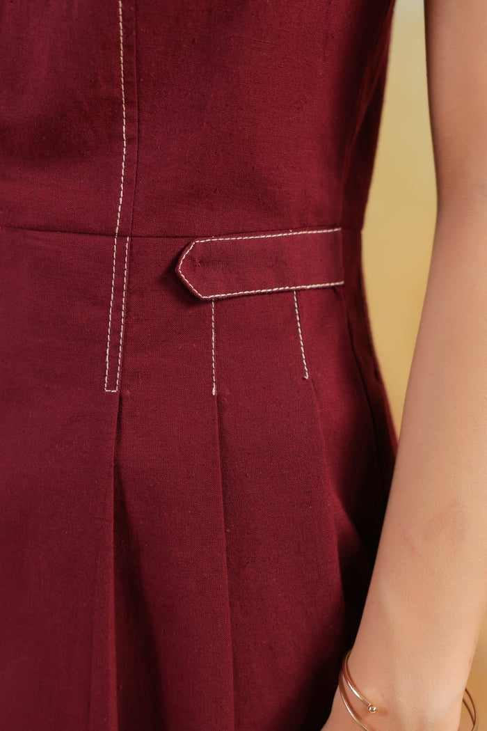 Wine Solid Cotton Flex Structured Peplum Designer Co-ord Set with Wide Pants