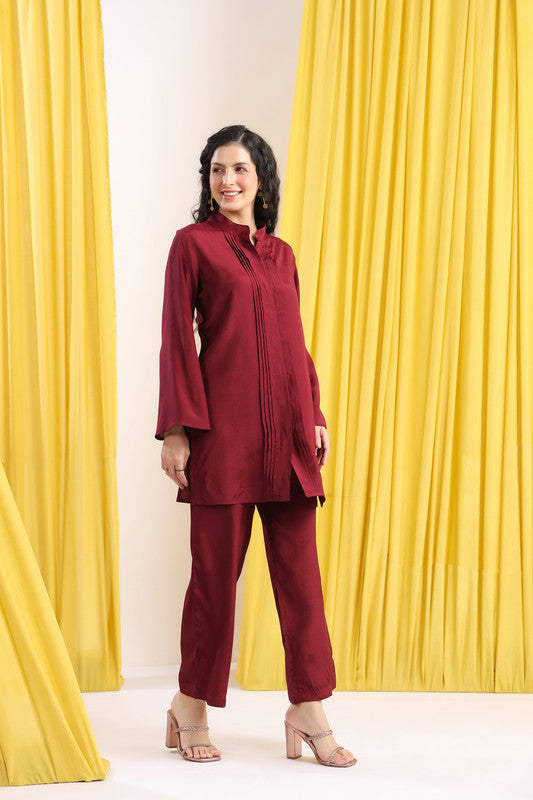 Wine Solid Minimal Co-ord Set