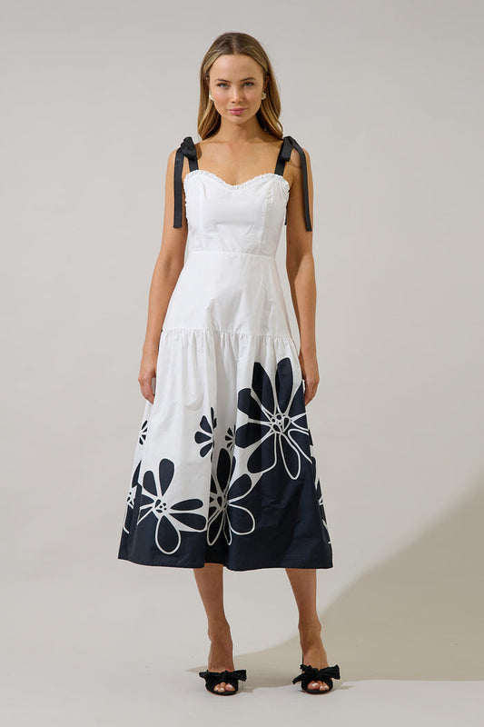 Wisteria Floral Contrast Midi Dress