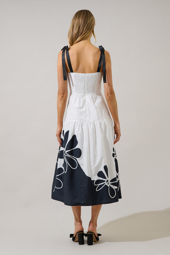Wisteria Floral Contrast Midi Dress