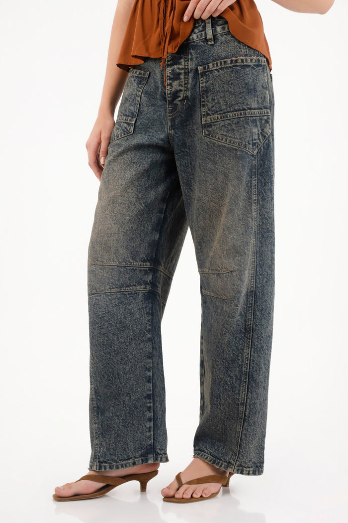 Women's Blue Low Rise Horseshoe Jeans