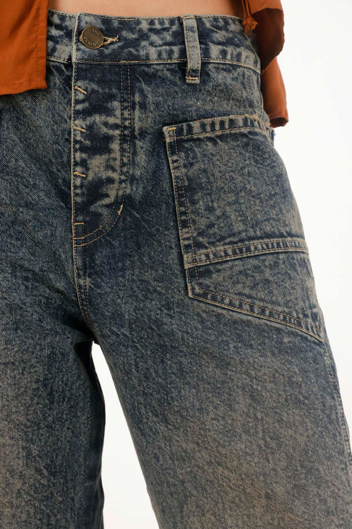 Women's Blue Low Rise Horseshoe Jeans