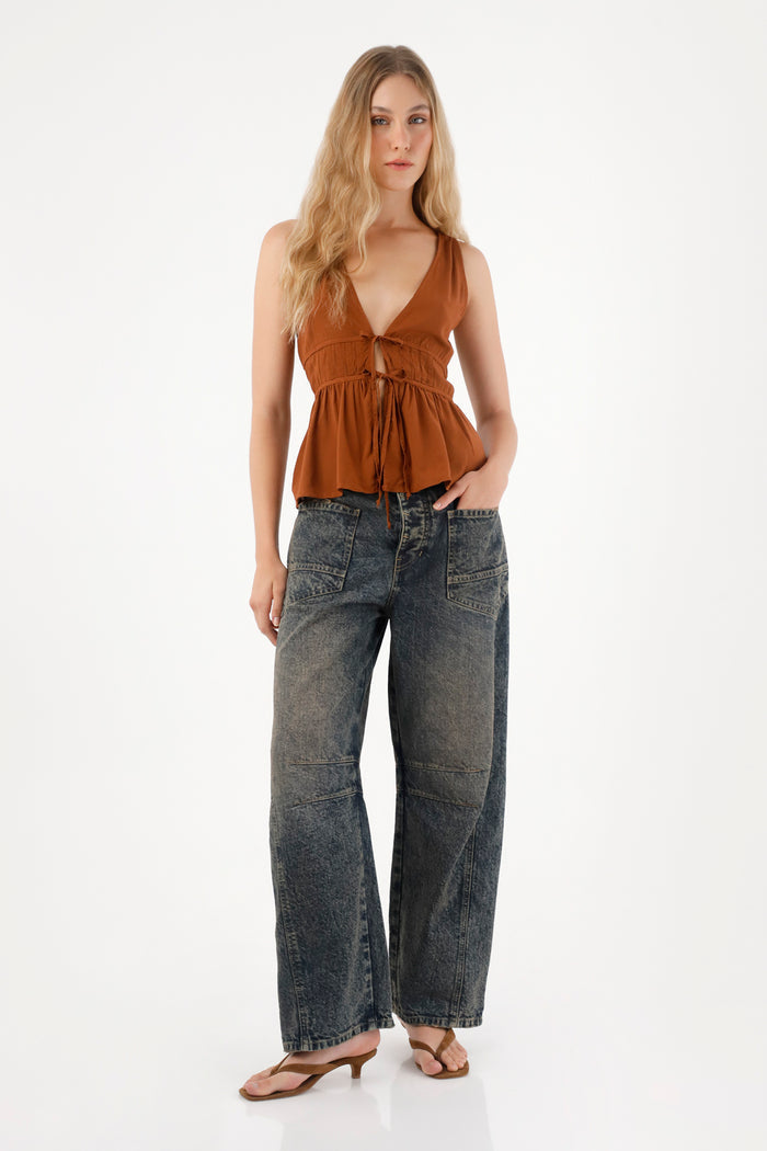Women's Blue Low Rise Horseshoe Jeans