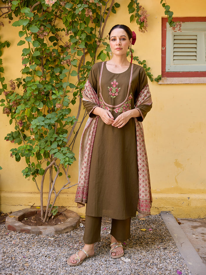 Women's Cotton Embroidered Kurta Set with Dupatta