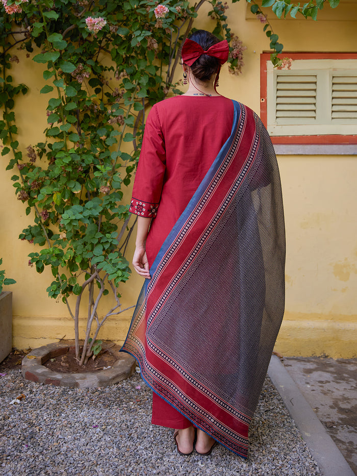 Women's Cotton Embroidered Kurta Set with Dupatta