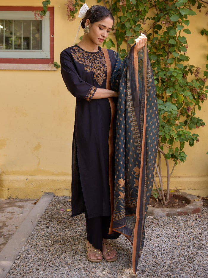 Women's Cotton Embroidered Kurta Set with Dupatta