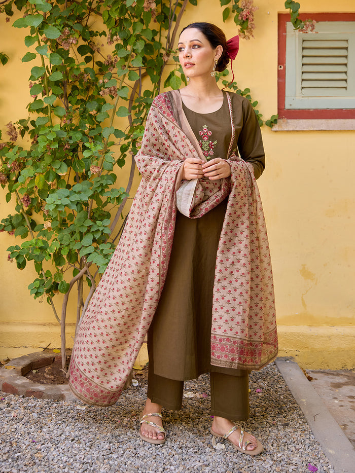 Women's Cotton Embroidered Kurta Set with Dupatta