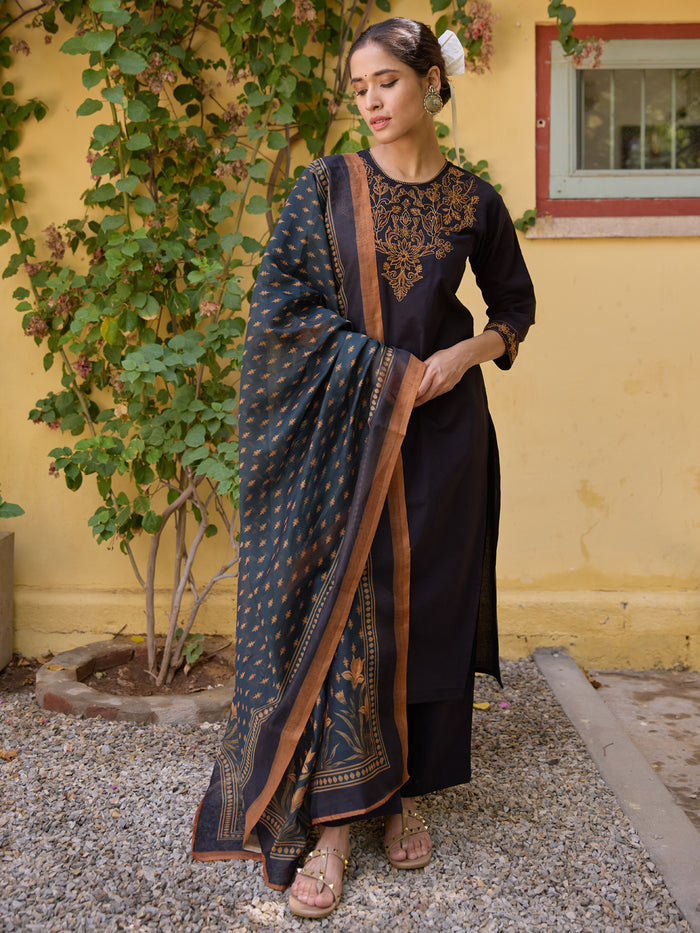 Women's Cotton Embroidered Kurta Set with Dupatta