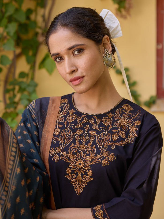 Women's Cotton Embroidered Kurta Set with Dupatta