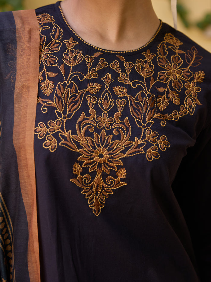 Women's Cotton Embroidered Kurta Set with Dupatta