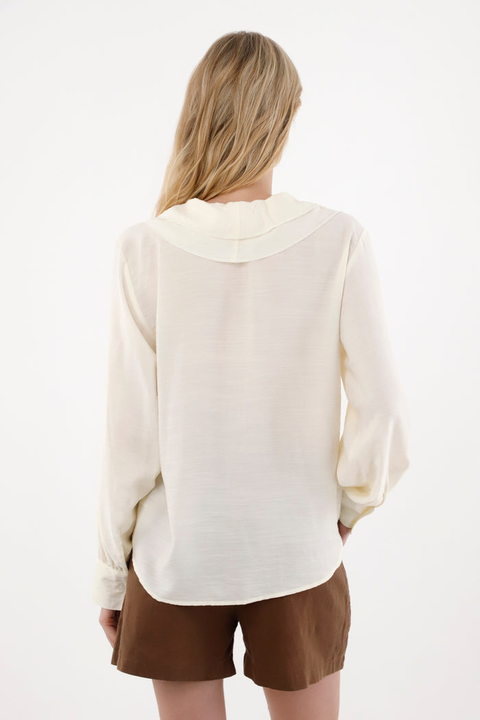 Women's Cream V-Neck Blouse with Ruffles