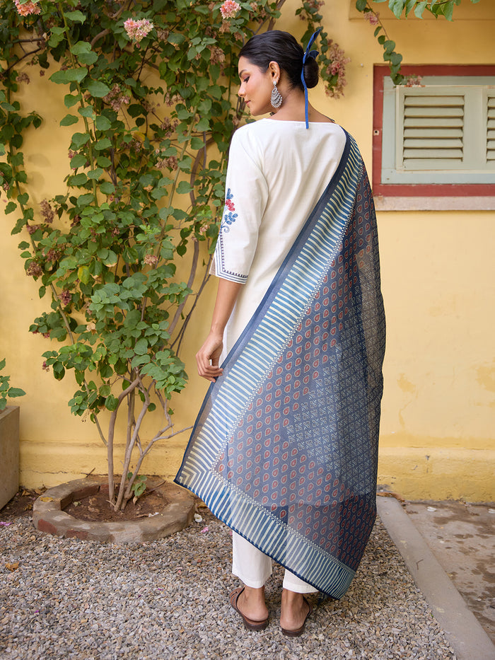 Women's Embroidered Straight Kurta Set with Dupatta