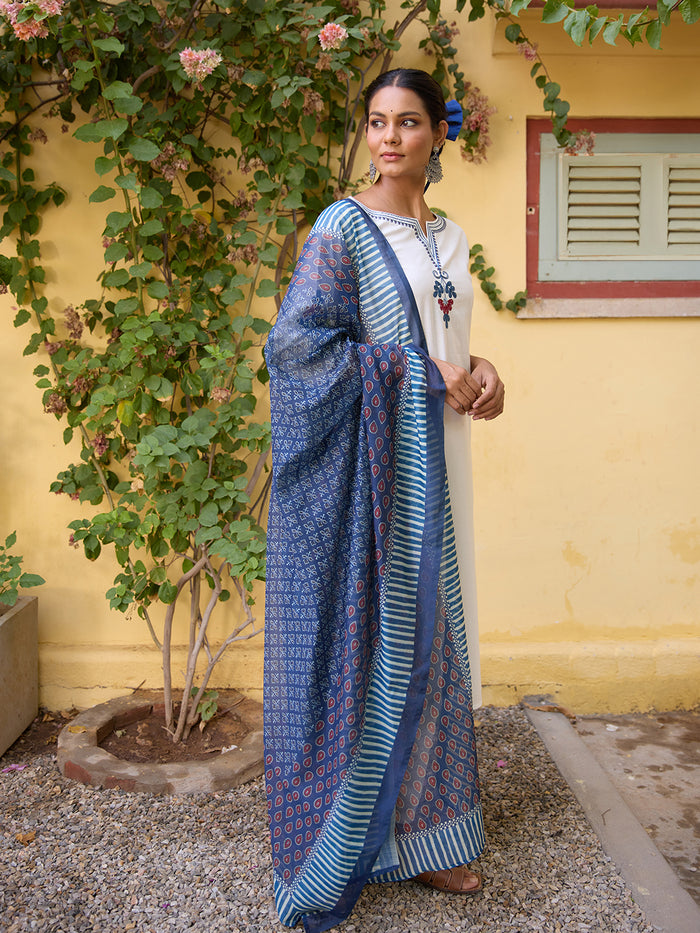 Women's Embroidered Straight Kurta Set with Dupatta