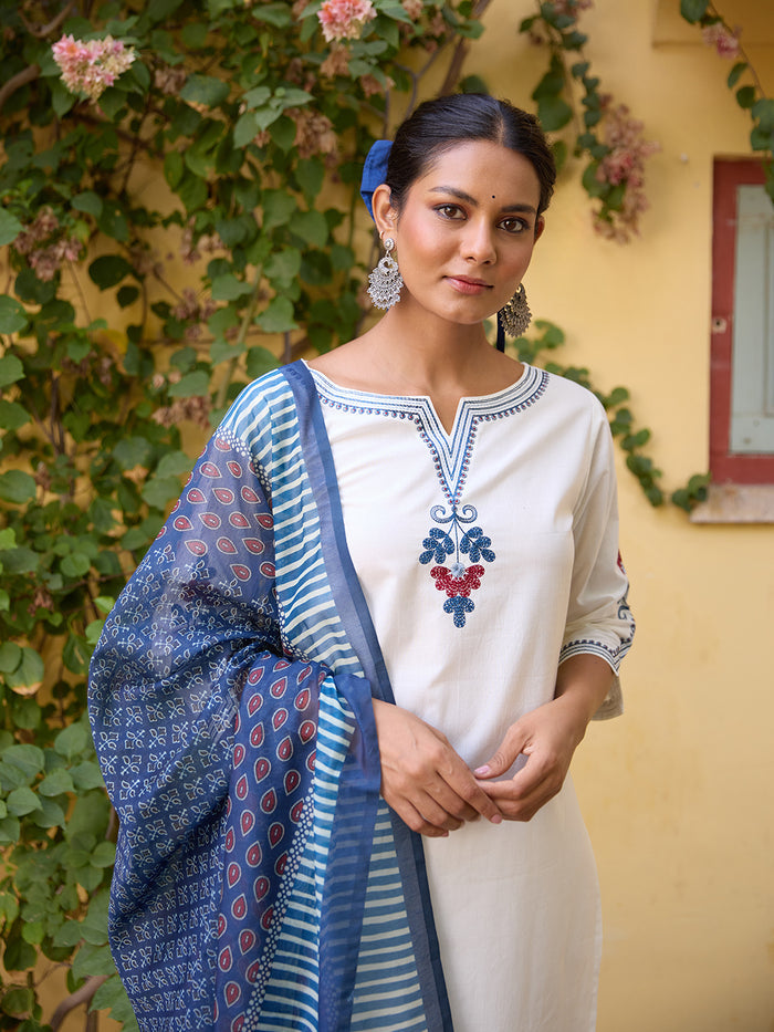Women's Embroidered Straight Kurta Set with Dupatta