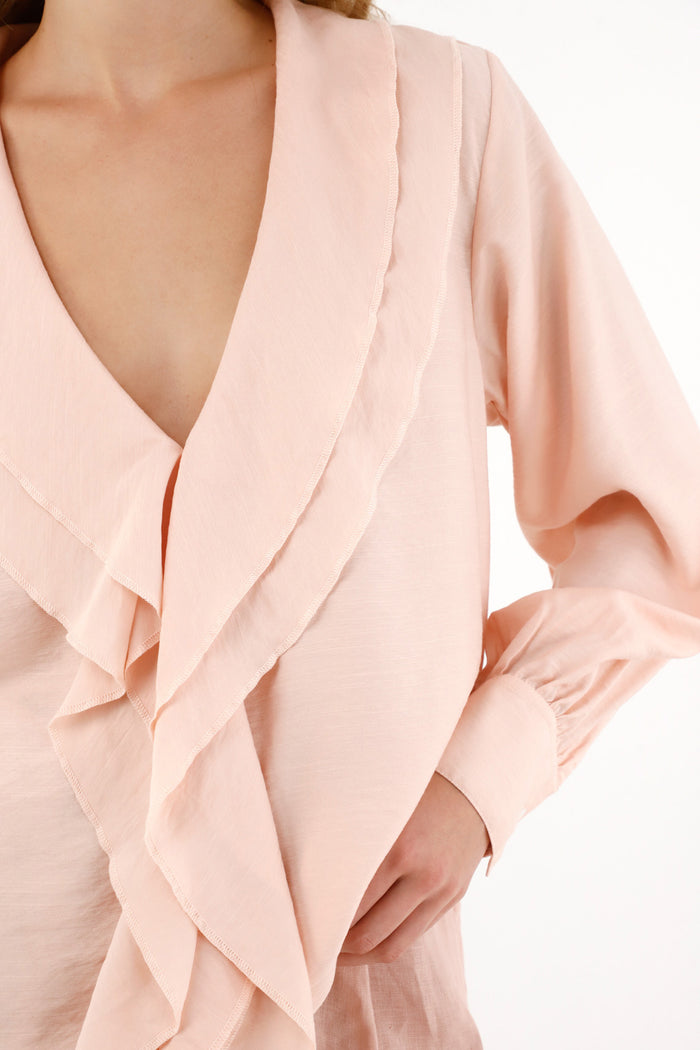 Women's Ivory V-Neck Blouse with Cascading Ruffles