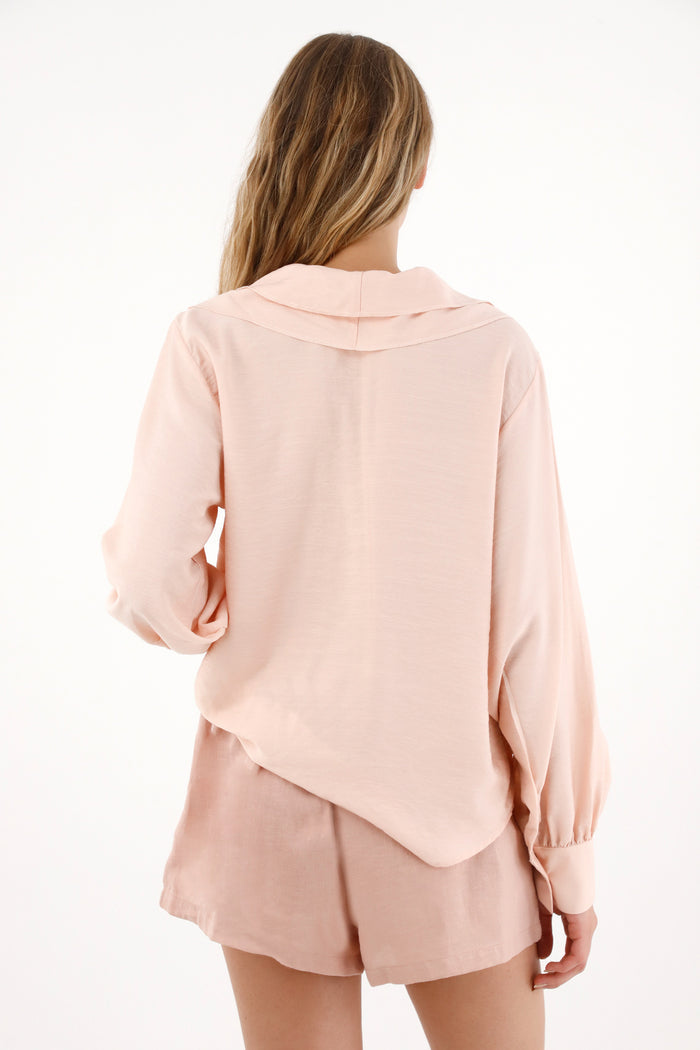 Women's Ivory V-Neck Blouse with Cascading Ruffles