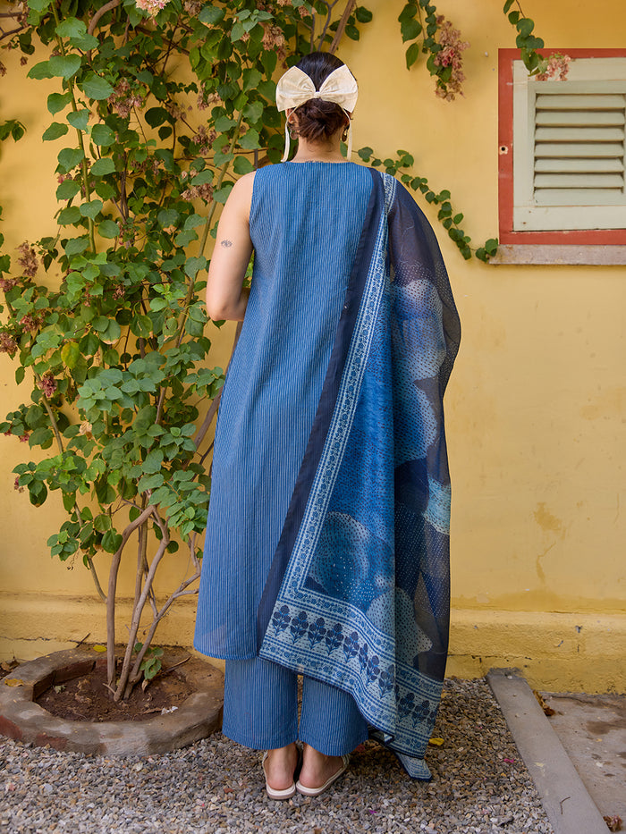 Women's Kantha A line Kurta Set with Dupatta