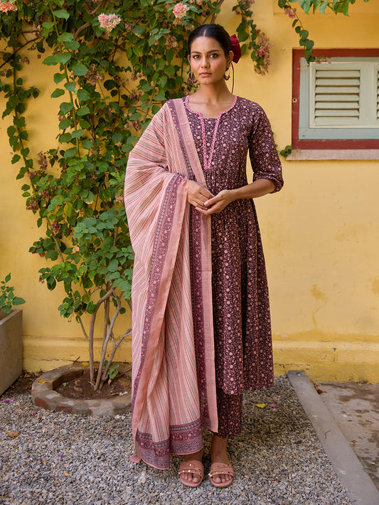 Women's Printed Cotton Suit Set with Dupatta