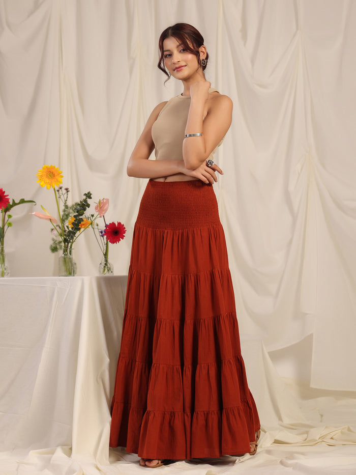 Women's Rust flared Maxi Skirt