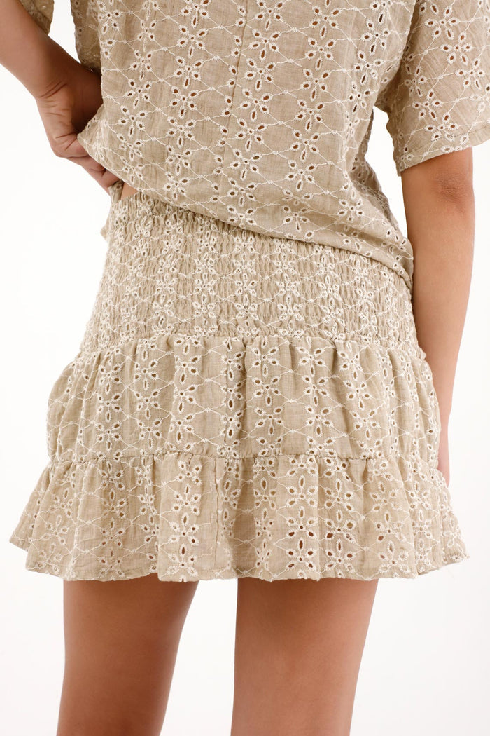 Women's short brown eyelet skirt