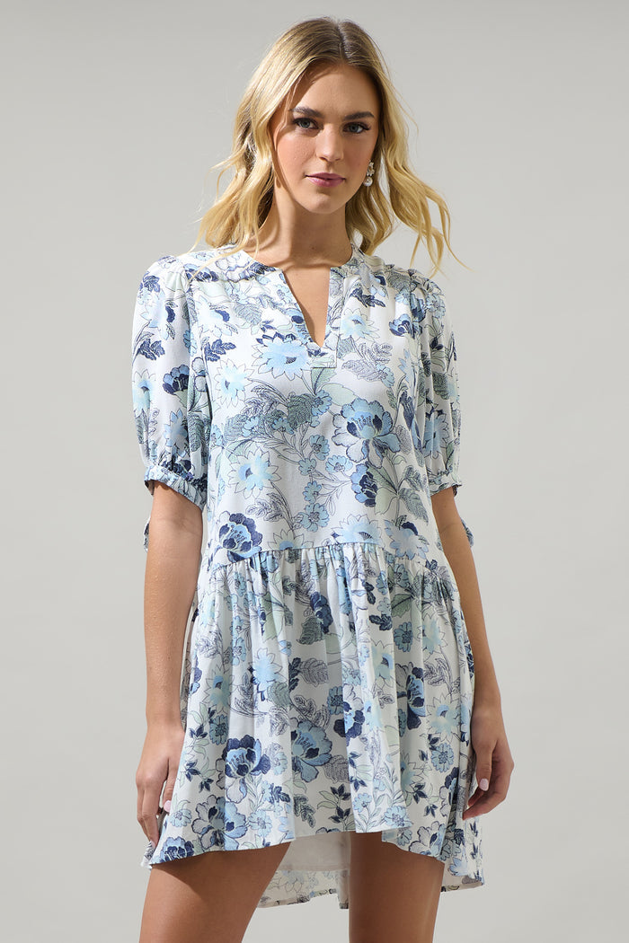 Wrenley Garden Floral Hinley Split Neck Mini Dress